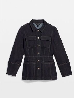 White House Black Market Black Denim Button-Up Jacket